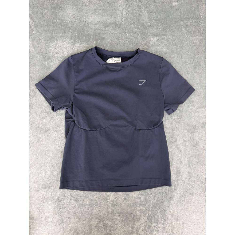 Gymshark Sculpt Short Sleeve Midi Top Heavy Blue L Gym Workout Activewear - Picture 3 of 8